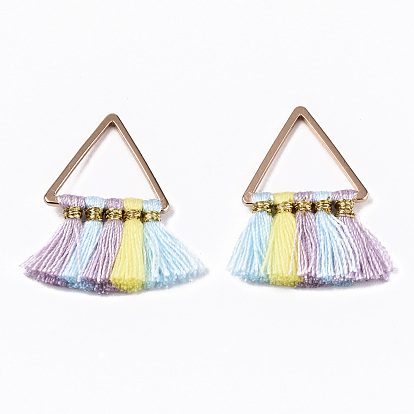 Polyester Tassel Pendants, with Golden Plated Brass Linking Rings