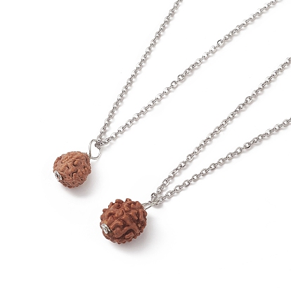 Natural Rudraksha Pendant Necklace, with 304 Stainless Steel Cable Chain