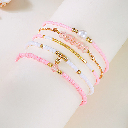 Браслеты из стеклянных бусин и сплава в стиле бохо, составные браслеты для женщин