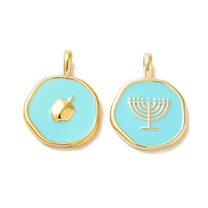 Ханука латунные эмалевые подвески, реальный 14 k позолоченный, плоский круглый с подвеской в виде дрейдела и меноры