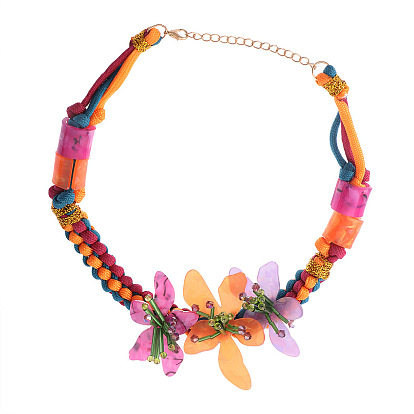 Женские колье-чокеры из хлопкового шнура с цветочным узором и смолой, золотые