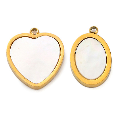 Ионное покрытие (ip) 304 подвески из натуральной ракушки из нержавеющей стали, подвески овальные/сердечные, реальный 18 k позолоченный