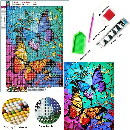 Butterfly Pattern 5D Diamond Painting Kits for Adult Beginners, DIY Full Round Drill Picture Art, Rhinestone Gem Paint Kits for Home Wall Decor