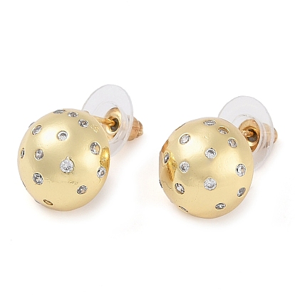 Женские серьги-гвоздики из латуни с микропаве и прозрачным кубическим цирконием, круглые