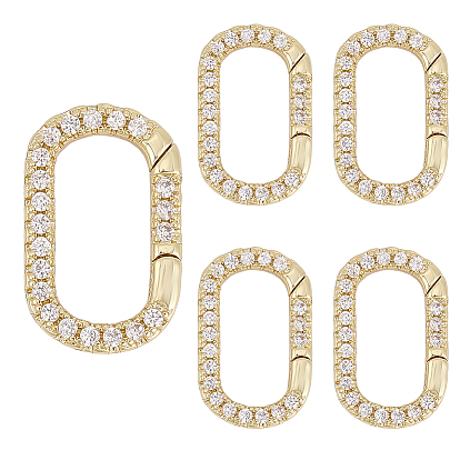 5шт. латунные кольца для пружинных ворот с микропаве из кубического циркония, овальные