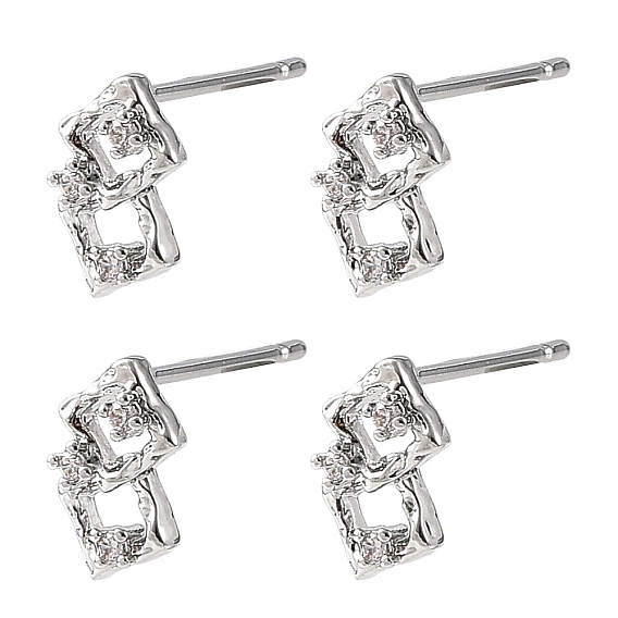 Pendiente de botón de latón con micro pavé de circonita cúbica transparente de Shegrace, sin cadmio, plomo, níquel, rombo