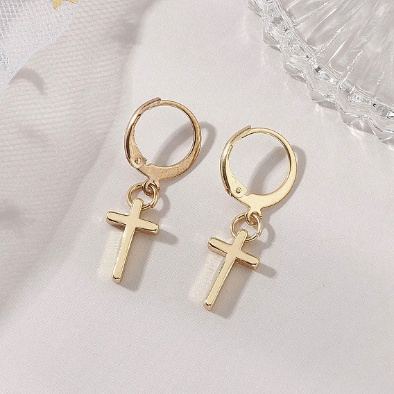 304 из нержавеющей стали Leverback серьги, с латунным крестом