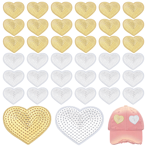 40 шт 2 цвета компьютеризированная вышивка ткань утюг / пришивание заплат, аксессуары для костюма, пайеттские аппликации, сердце