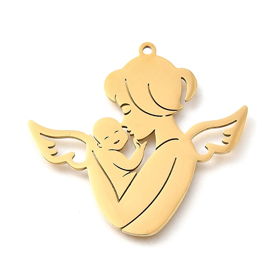 304 подвески из нержавеющей стали, ангел мать с ребенком амулет, лазерная резка