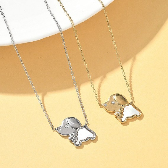 304 Женские ожерелья с подвеской в виде собаки из нержавеющей стали с белой эмалью и хрустальными стразами