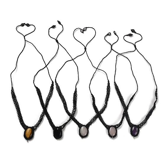 Овальное колье с подвеской из натуральных смешанных драгоценных камней, колье-колье с плетеными восковыми нитями