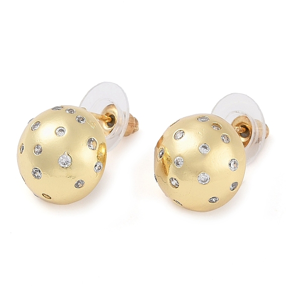 Женские серьги-гвоздики из латуни с микропаве и прозрачным кубическим цирконием, круглые