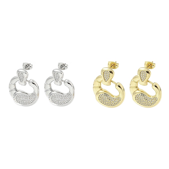 Crab Claw Rack Plating Brass Micro Pave Cubic Zirconia Dangle Stud Earrings, Long-Lasting Plated, Lead Free & Cadmium Free