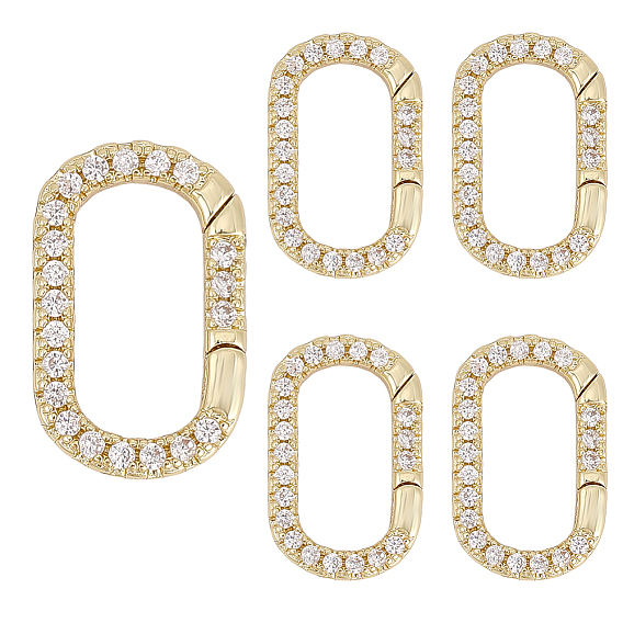 5шт. латунные кольца для пружинных ворот с микропаве из кубического циркония, овальные