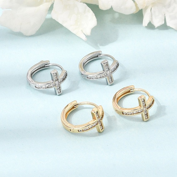 Micro cuivres ouvrent zircons boucles d'oreilles, croix