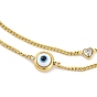 Ion Plating(IP) 304 Stainless Steel Chains Anklet, with Resin Evil Eye, Cubic Zirconia Charms Anklet