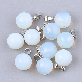 Opalite Pendants, with Iron Findings, Round, Platinum