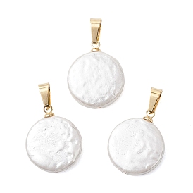 Оболочки жемчужина подвески, плоские круглые подвески с 304 защелкивающимися креплениями из нержавеющей стали, белые