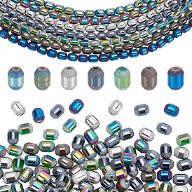 PandaHall Elite 7 Strands 7 Colors Opaque Electroplate Glass Beads Strands, Frosted, Barrel
