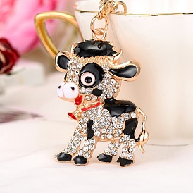 Cute Cow Zodiac Rhinestone Keychain Metal Keyring Pendant Gift