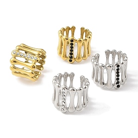 Ion Plating(IP) 304 Stainless Steel Open Cuff Ring for Women, with Rhinestone