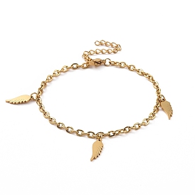 304 Stainless Steel Wing Charm Bracelet with Cable Chains for Women