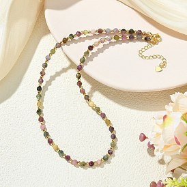 Faceted Round Natural Multicolor Tourmaline & Brass Beaded Necklaces