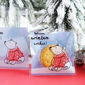 Self-Adhesive OPP Cellophane Bag, Christmas Theme, Bakeware Accessoires, for Mini Cake, Cupcake, Cookie Packing, Square with Word Warm Winter Wishes