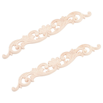 Natural Solid Wood Carved Onlay Applique Craft, Unpainted Onlay Furniture Home Decoration, Flower