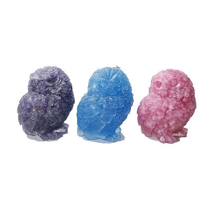Resin Owl Display Decoration, with Natural Gemstone Chips inside Statues for Home Office Decorations