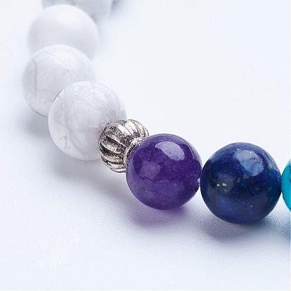 Natural Gemstone Beaded Stretch Bracelets, with Alloy Spacer Beads, Elephant, Antique Silver