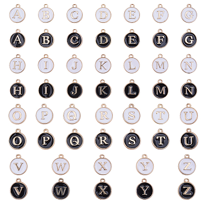 Подвески из позолоченного сплава, эмалированные блестки, плоско-круглые с алфавитами , Письмо ~ Z