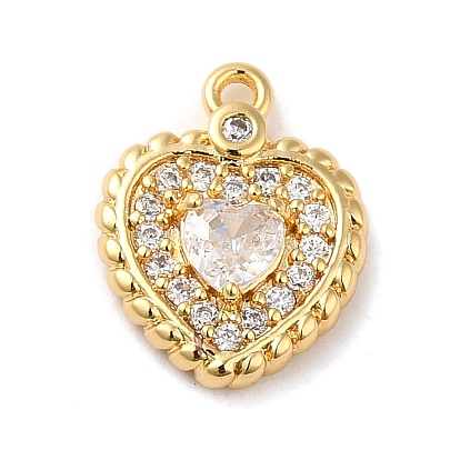 Brass Micro Pave Cubic Zirconia Pendants, Real 18K Gold Plated, Heart