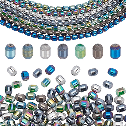 7 Strands 7 Colors Opaque Electroplate Glass Beads Strands, Frosted, Barrel