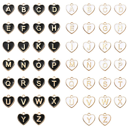 2 наборы 2 цвета подвески из эмали из сплава, золотые, сердце с подвеской в виде буквы az