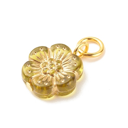 Plating Acrylic Pendants, Metal Enlaced, with Golden Tone Iron Findings, Flower