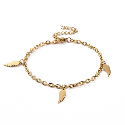 304 Stainless Steel Wing Charm Bracelet with Cable Chains for Women