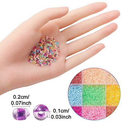 182G 14 Colors Transparent Glass Seed Beads, Inside Colours, Round Hole, Round