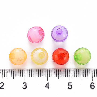 Transparent Acrylic Beads, Bead in Bead, Dyed, Faceted, Round