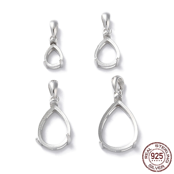 Placage en rack plaqué rhodium 925 pendentifs en argent sterling, paramètres de cabochon, réglage du panier à griffes en forme de larme, avec cachet 925