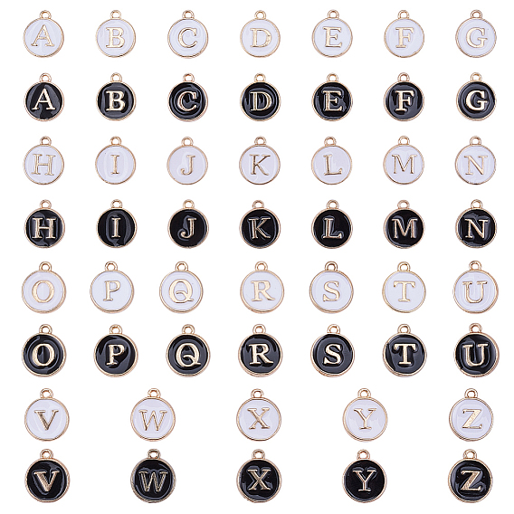 Подвески из позолоченного сплава, эмалированные блестки, плоско-круглые с алфавитами , Письмо ~ Z