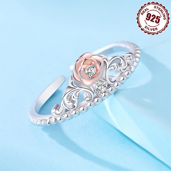 Роза 925 стерлинговое серебро микропаве прозрачные кубические цирконии регулируемые манжеты кольца