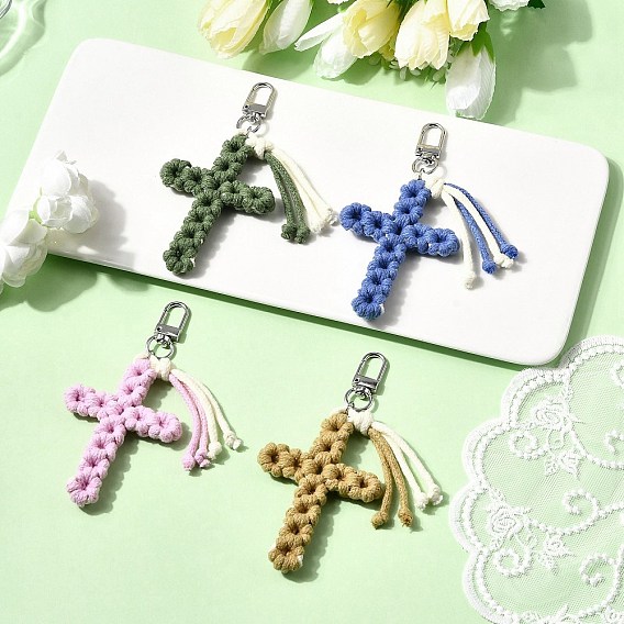 Хлопок подвесные украшения, с поворотными застежками сплава, крестик, платина