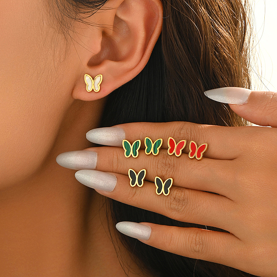 Бабочки 201 из нержавеющей стали серьги, золотые