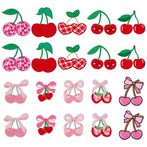 10 шт. 5 стили полиэстеровые самоклеящиеся нашивки с компьютерной вышивкой, наклеить патч, аксессуары для костюма, аппликация, вишня