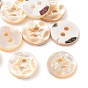 Carved Flower Natural Shell Buttons, 2-Hole Flat Round