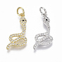 Brass Micro Pave Clear Cubic Zirconia Pendants, with Jump Ring, Nickel Free, Snake