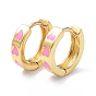 Brass Enamel Hoop Earrings, Real 18K Gold Plated, Ring with Heart, Cadmium Free & Lead Free
