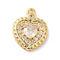 Brass Micro Pave Cubic Zirconia Pendants, Real 18K Gold Plated, Heart