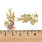 Brass Pendants Micro Pave Cubic Zirconia with Synthetic Opal, with Jump Rings, Real 18K Gold Plated, Deer